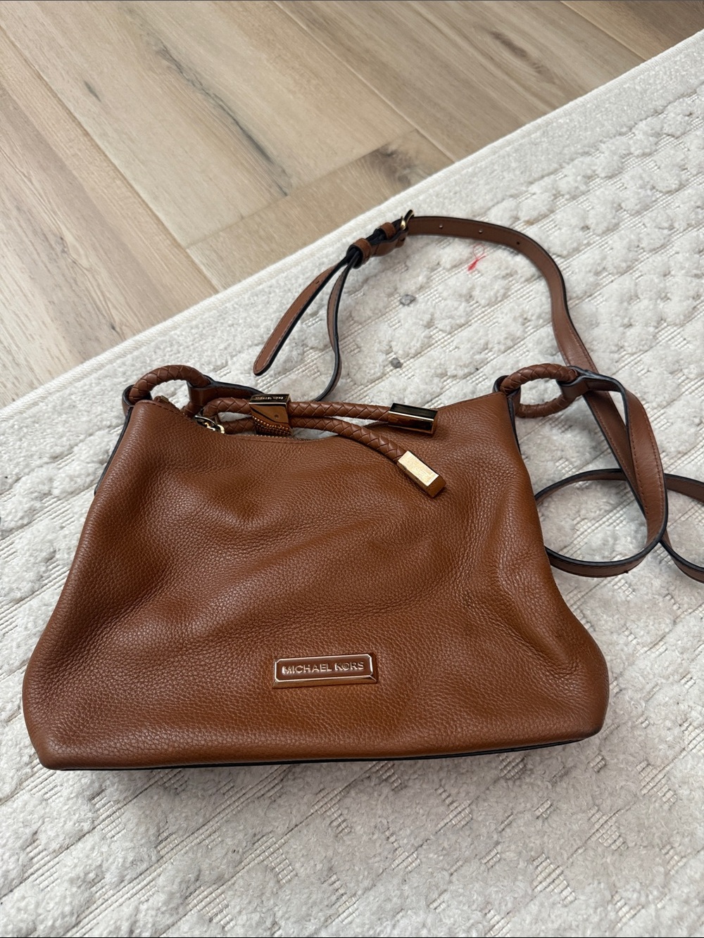 Michael Kors Cognac Pebbled Leather Shoulder Tote